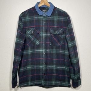 Forever 21 Plaid Fleece Felted Relax Button Front Jacket Overshirt Men Size S
